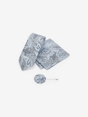 Light Blue Textured Paisley Tie, Pocket Square And Pin Set - Image 3 of 7