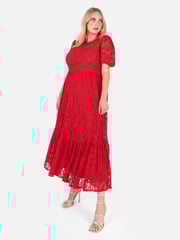 Lovedrobe Red Lace Puff Sleeve Midaxi Dress - Image 4 of 6