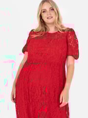 Lovedrobe Red Lace Puff Sleeve Midaxi Dress - Image 5 of 6