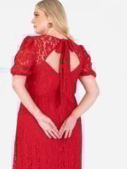 Lovedrobe Red Lace Puff Sleeve Midaxi Dress - Image 6 of 6