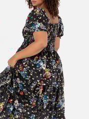 Lovedrobe Blue Foil Printed Lace Tiered Hem Midaxi Dress - Image 6 of 7