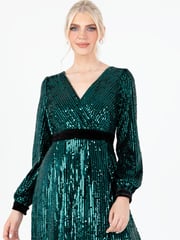 Lovedrobe Green Sequin Velvet Midaxi Dress - Image 5 of 6