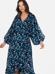 Lovedrobe Blue Printed Ruffle Detail Midi Dress - Image 3 of 4