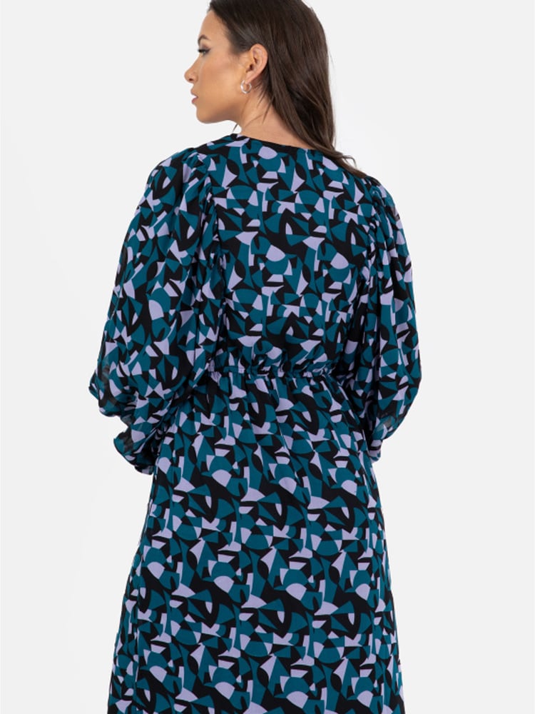Lovedrobe Blue Printed Ruffle Detail Midi Dress - Image 4 of 4