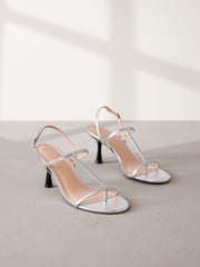 Silver Print Signature Leather Toe Post Heeled Sandals - Image 1 of 5