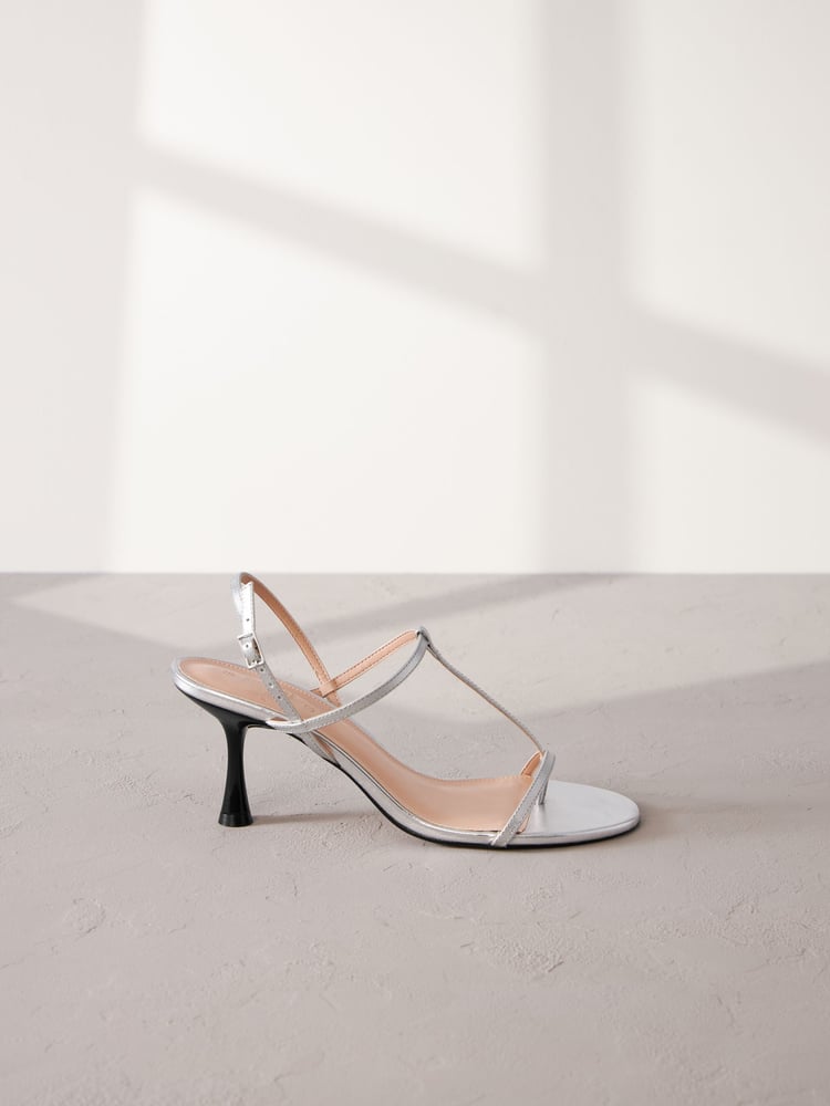 Silver Print Signature Leather Toe Post Heeled Sandals - Image 2 of 5