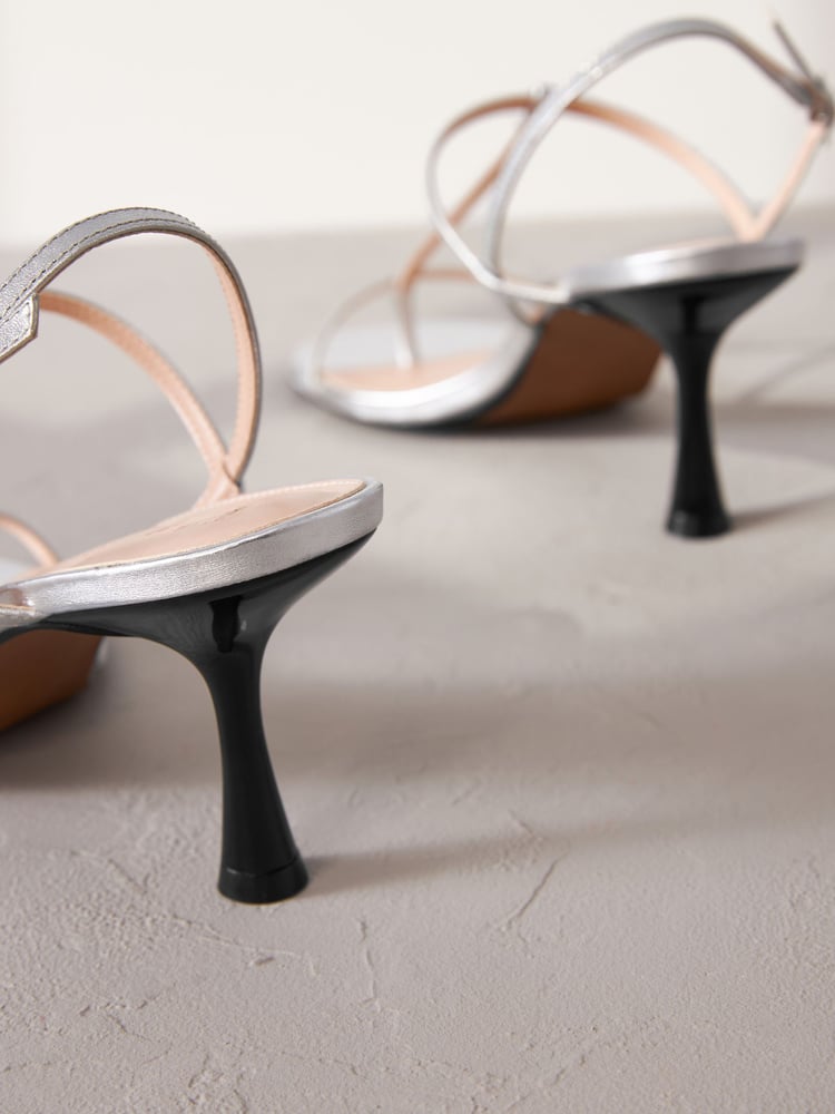 Silver Print Signature Leather Toe Post Heeled Sandals - Image 5 of 5