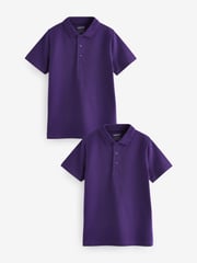 Purple Regular Fit Cotton School Short Sleeve 100% Cotton Polo Shirts 2 Pack (3-16yrs) - Image 1 of 4