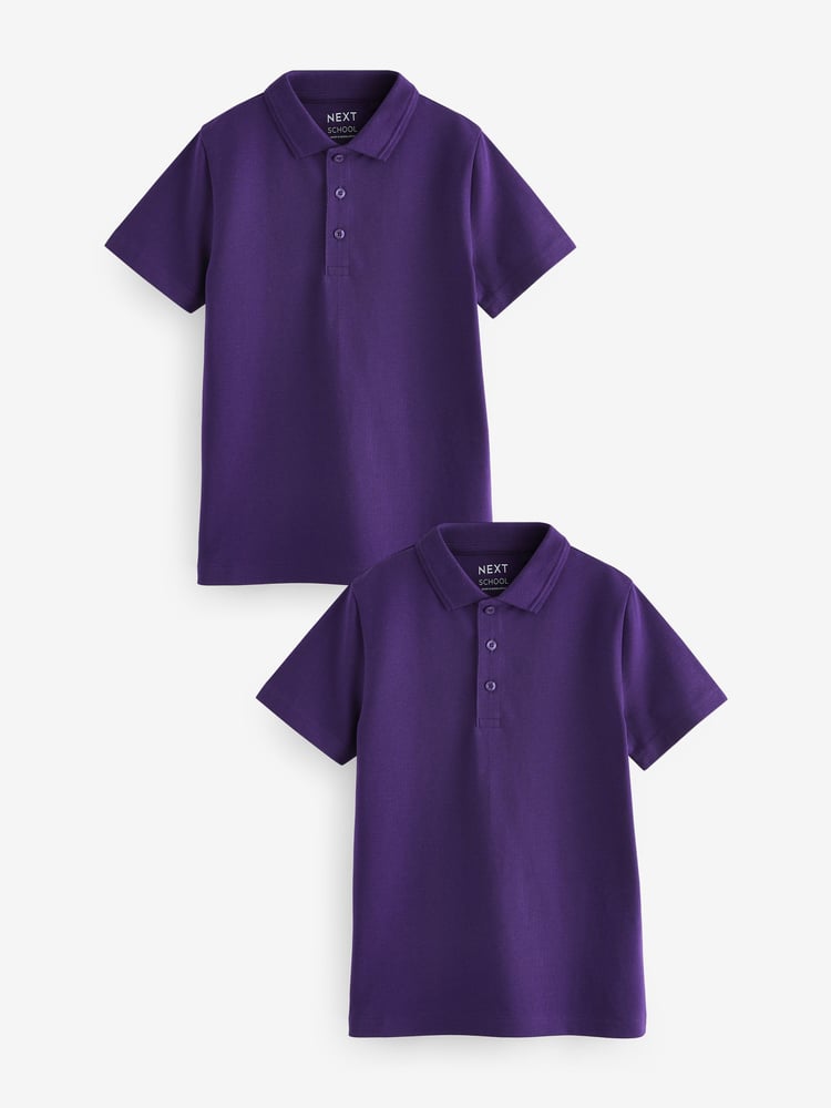 Purple Regular Fit Cotton School Short Sleeve 100% Cotton Polo Shirts 2 Pack (3-16yrs) - Image 1 of 4