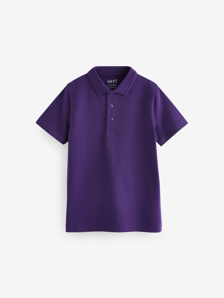 Purple Regular Fit Cotton School Short Sleeve 100% Cotton Polo Shirts 2 Pack (3-16yrs) - Image 2 of 4