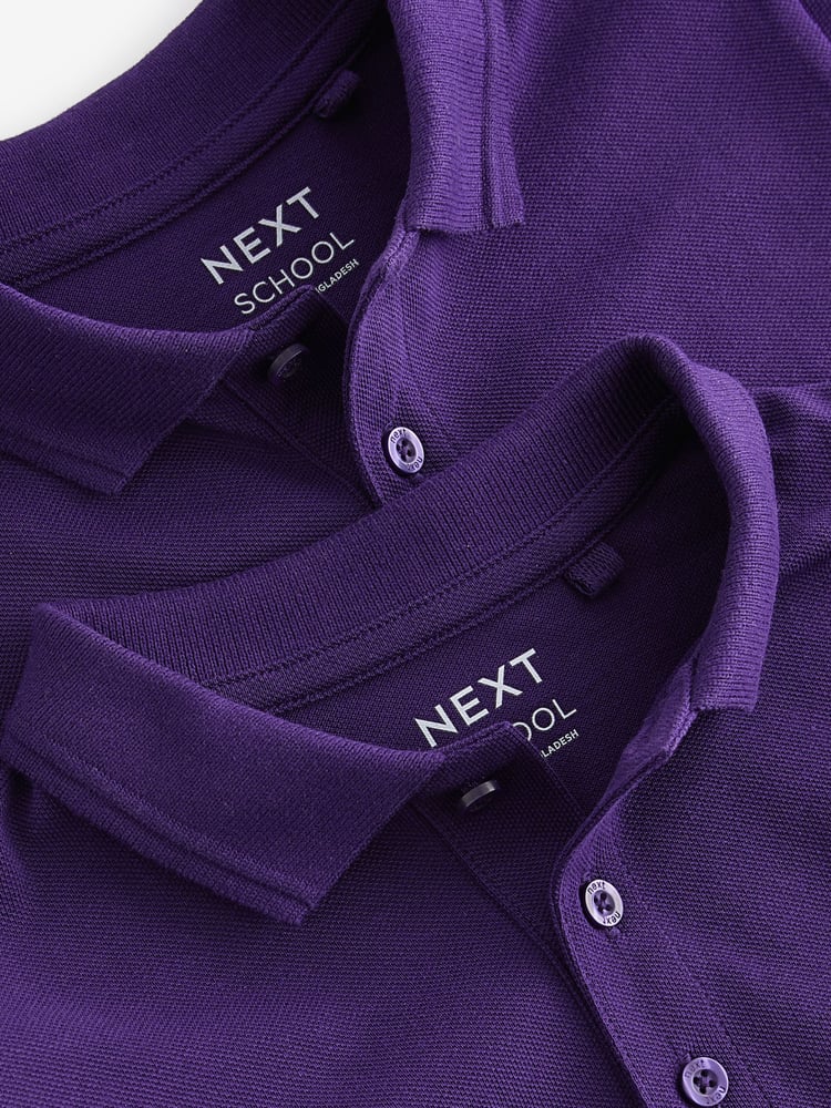 Purple Regular Fit Cotton School Short Sleeve 100% Cotton Polo Shirts 2 Pack (3-16yrs) - Image 4 of 4