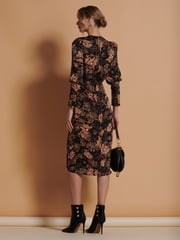 Jolie Moi Brown Print Satin Wrap Bodycon Dress - Image 2 of 6