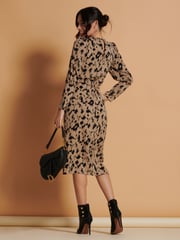 Jolie Moi Brown Leopard Print Wrap Detail Bodycon Dress - Image 2 of 6