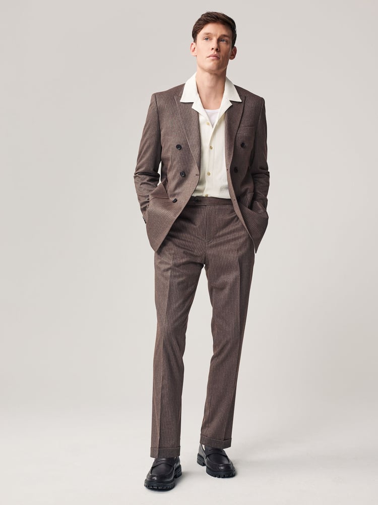 Brown Slim Fit Stripe Suit Trousers - Image 2 of 10