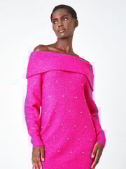 Roman Pink Sparkle Embellished Bardot Jumper - Image 1 of 4
