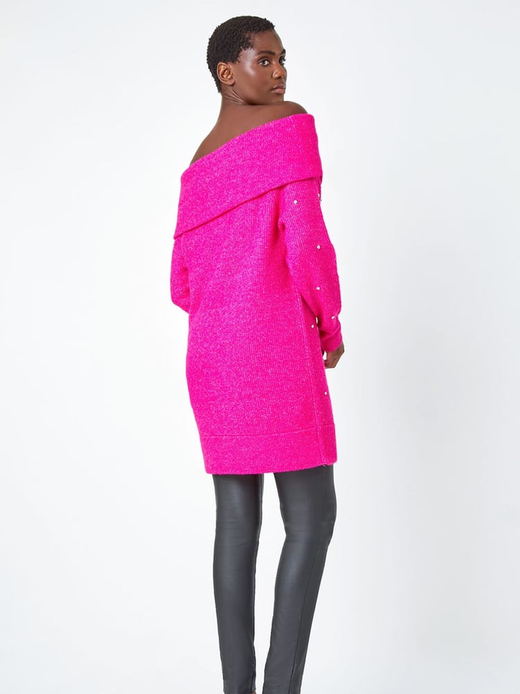 Roman Pink Sparkle Embellished Bardot Jumper - Image 2 of 4