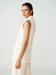 Ecru Longline Sleeveless Double Breasted Blazer - Image 3 of 6