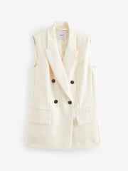 Ecru Longline Sleeveless Double Breasted Blazer - Image 5 of 6
