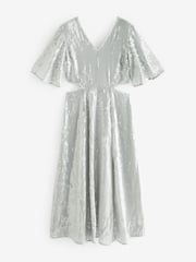 Silver Sequin Flutter Sleeve Maxi Dress - Image 10 of 11