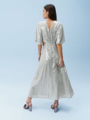 Silver Sequin Flutter Sleeve Maxi Dress - Image 7 of 11