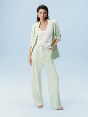 Mint Green Elasticated Back Wide Leg Trousers - Image 1 of 6