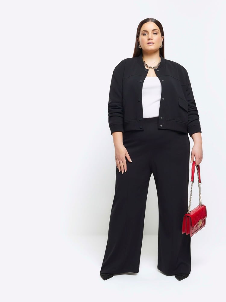River Island Light Black Curve Stitched Wide Leg Trousers - Image 1 of 4