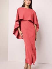 Coral Pink Cape Detail Maxi Dress - Image 1 of 5