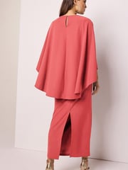 Coral Pink Cape Detail Maxi Dress - Image 2 of 5