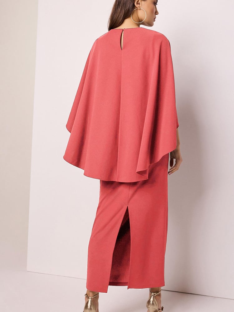 Coral Pink Cape Detail Maxi Dress - Image 2 of 5