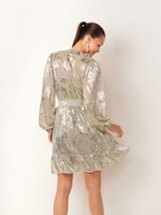 Silver Metallic Mini Wrap Ruffle Dress - Image 3 of 6
