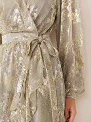 Silver Metallic Mini Wrap Ruffle Dress - Image 4 of 6