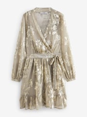 Silver Metallic Mini Wrap Ruffle Dress - Image 5 of 6