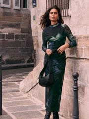 Mint Velvet Black Black Print Mesh Midi Dress - Image 1 of 6