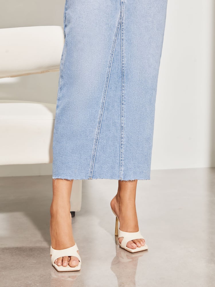 Lipsy Mid Wash Blue Petite Denim High Waist Maxi Skirt - Image 2 of 4