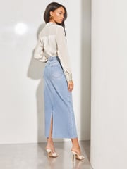 Lipsy Mid Wash Blue Petite Denim High Waist Maxi Skirt - Image 3 of 4