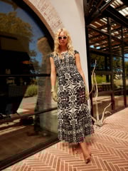 Black/White Tie Front Short Sleeve Maxi Dress - Image 1 of 7
