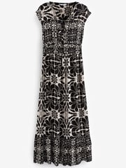 Black/White Tie Front Short Sleeve Maxi Dress - Image 6 of 7