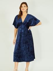 Yumi Blue Velvet Kimono Midi Dress - Image 3 of 5