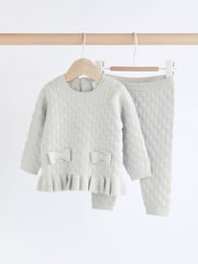 Grey 3D Bows Baby Knitted Jumper And Leggings Set (0mths-2yrs) - Image 1 of 15