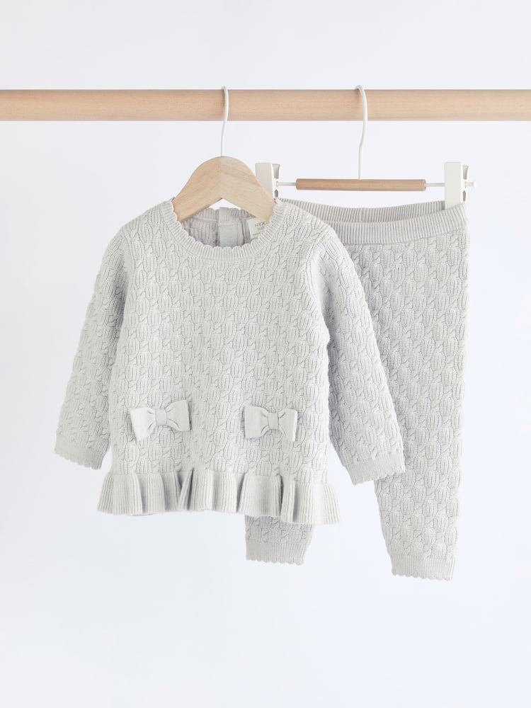 Grey 3D Bows Baby Knitted Jumper And Leggings Set (0mths-2yrs) - Image 1 of 15