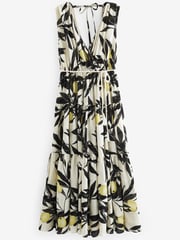 Ecru/Yellow Lemon Print Sleeveless V-Neck Belted Maxi Dress - Image 5 of 5