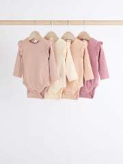Pink/Cream Baby Long Sleeve Frill Bodysuits 4 Pack (0mths-2yrs) - Image 1 of 11