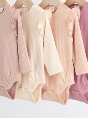 Pink/Cream Baby Long Sleeve Frill Bodysuits 4 Pack (0mths-2yrs) - Image 7 of 11