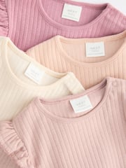 Pink/Cream Baby Long Sleeve Frill Bodysuits 4 Pack (0mths-2yrs) - Image 8 of 11
