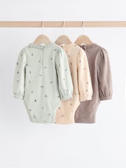 Sage Green/ Tan Brown Floral Baby Long Sleeve 100% Cotton Bodysuits 3 Pack - Image 1 of 10