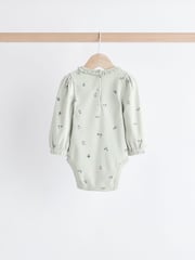 Sage Green/ Tan Brown Floral Baby Long Sleeve 100% Cotton Bodysuits 3 Pack - Image 2 of 10