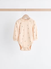 Sage Green/ Tan Brown Floral Baby Long Sleeve 100% Cotton Bodysuits 3 Pack - Image 3 of 10