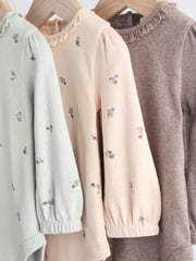 Sage Green/ Tan Brown Floral Baby Long Sleeve 100% Cotton Bodysuits 3 Pack - Image 5 of 10