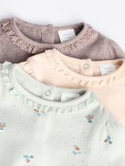 Sage Green/ Tan Brown Floral Baby Long Sleeve 100% Cotton Bodysuits 3 Pack - Image 6 of 10