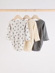 Grey Bow Neckline Baby Long Sleeve 100% Cotton Bodysuits 3 Pack - Image 1 of 10